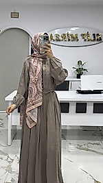 4572 NERWÜR DETAYLI ELBİSE VİZON