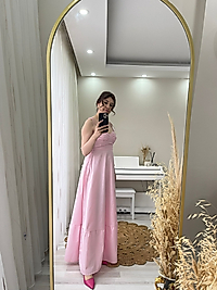 Melinda İp Askılı Pembe Elbise