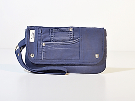Tasarım Jean Pantolon Temalı Lacivert Denim Patchwork Cüzdan veya Portföy Çanta