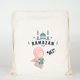 "Ramazan" Baskılı Ham Bez Sırt Çantası %100 Pamuk Kız Çocuk