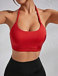 Dragron Trendy Kırmızı Boyundan Askılı Sırtı Açık Crop