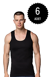 Gümüş 4003 Penye Erkek Askılı Düz Atlet Siyah 6 lı Paket