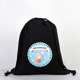 "Kuran Okuyorum Kalpli"   Baskılı Ham Bez Sırt Çantası %100 Pamuk Krem