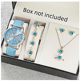 ( 6 X PARÇA ) TIME SKY BLUE SAAT + KALP KUPE +KOLYE + BİLEKLİK + YÜZÜK TAKI SETİ GÖKYÜZÜ MAVİ