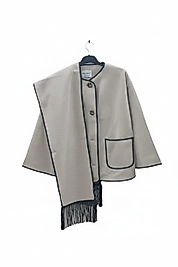 Kadın Krem Kaşe Atkılı Kısa kaban