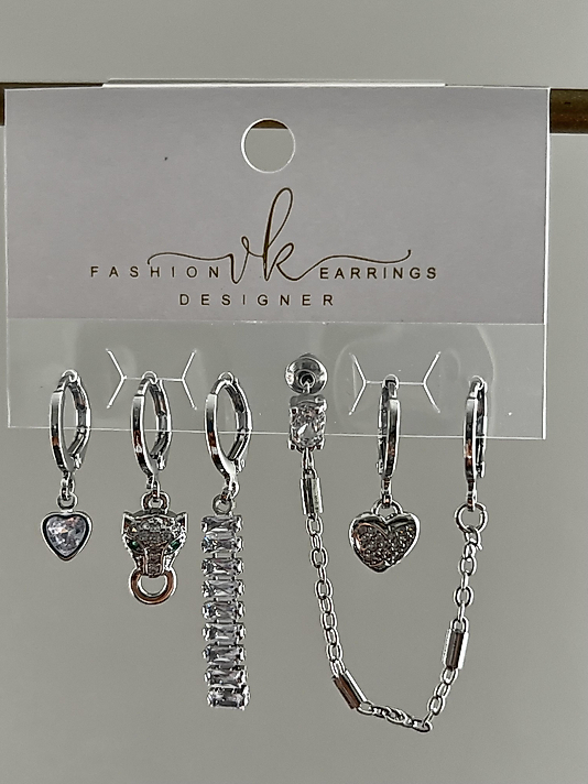 Silver 6’lı Kalp-Kaplan Küpe( ÇELİK DEĞİLDİR)