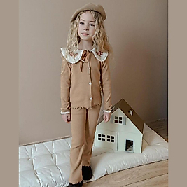 Kaşkorse Yaka Detaylı Açık Kahve Takım