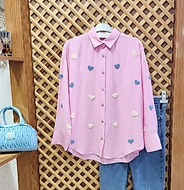 Kalpli pembe keten gömlek