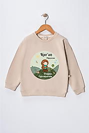 Kız Çocuk "Kuran Okuyorum, Doğayı Çok Seviyorum" Baskılı Pamuklu Sweat