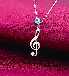 14K Altın Kaplama / Gümüş Nota Kolye – Nazar Boncuklu