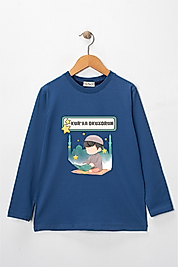 Erkek Çocuk Uzun Kollu Bisiklet Yaka "Kuran Okuyorum"  Baskılı Tişört Mevsimlik Pamuklu