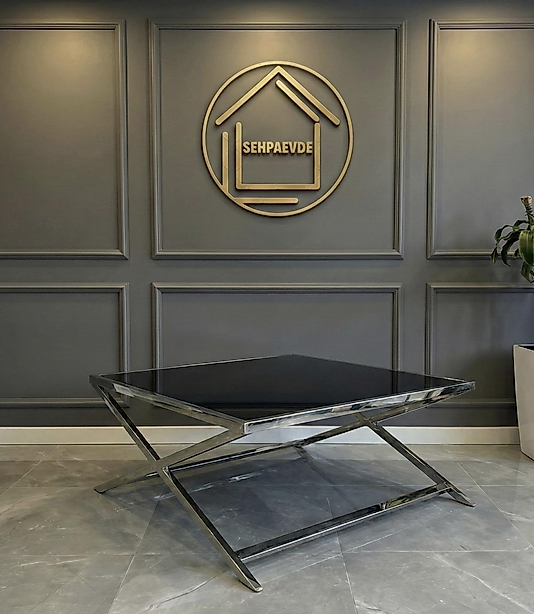 PARLAK KROM X KARE ORTA SEHPA SİYAH AYNA