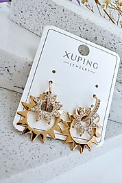 Xuping Vip Seri Güneş Model Zirkon Taşlı Gold Renk Çelik Halka Küpe (2,5 cm)