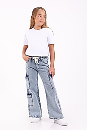 Pafim Kız Çocuk Kargo Cepli İp detaylı Kot Pantolon 6-15 Yaş 8083-84