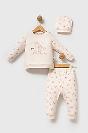 Kız Bebek Tavşan Baskılı Bandanalı Takım Takım  | 3-18 Ay