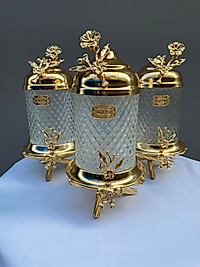 AYAKLI LUX KRİSTAL KAVANOZ TAKIMI GOLD RENK