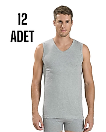 Gümüş Erkek Kolsuz V Yaka Atlet Gri 12 Li Paket