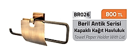 Beril Antik Kapaklı Kağıt Havluluk Pirinç