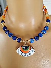 TURUNCU MAVİ AKİK SERAMİK GÖZ KOLYE