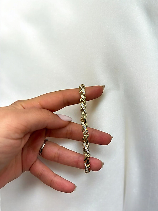 XUPING Zirkon Detaylı Klasik Zincir VIP Çelik Bileklik – 14K Altın Renk