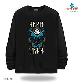 Viking Sembolü Görselli Bisiklet Yaka Erkek kadın Slimfit Sweatshirt