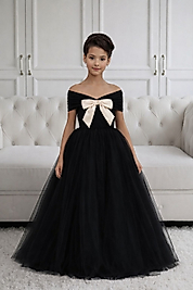 Kız Çocuk Fiyonk Detaylı Tasarım Elbise