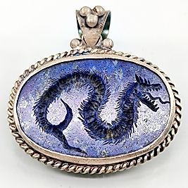 LAPİS LAZULİ DRAGON İNTAGLİO GÜMÜŞ KOLYE