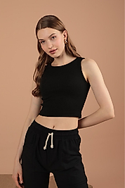 Kaşkorse Kumaş Halter Yaka Kadın Crop