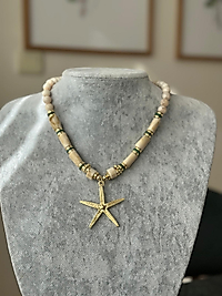 Gold Deniz Yıldızı Kolye Krem Boncuk Detay