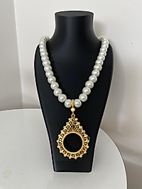 Yarım altın uyumlu damla model inci kolye 60 cm