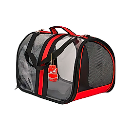 Bacco Milano Şeffaf Kedi ve Köpek Çantası Kırmızı (28 x 44 x 28 cm)