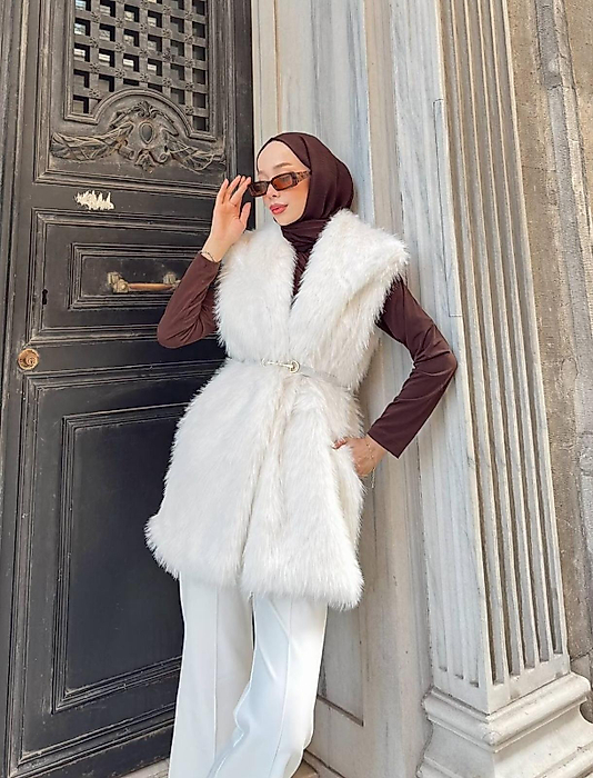 Muadil Kürk Yelek Ekru Renk