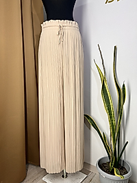 Şifon Pliseli Pantolon Beige