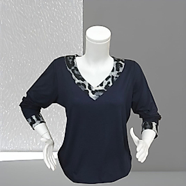 lacivert leopar detaylı bluz