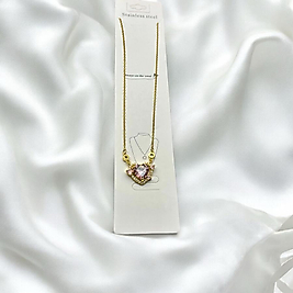 Çelik kolye gold pembe taşlı 45 cm