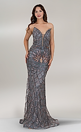 Antrasit Straplez Balen Korse Pullu Özel İşlemeli Balık Abiye