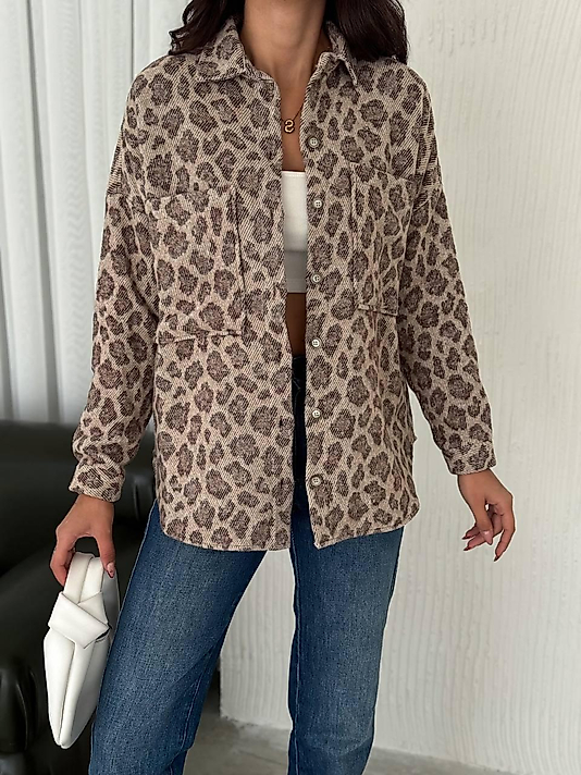 Kaşe Kumaş Leopar Desenli  Gömlek
