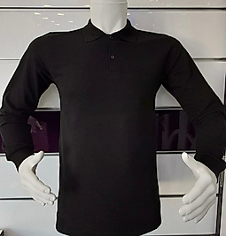 POLO YAKA UZUN KOL T-SHIRT PAMUK PENYE SİYAH