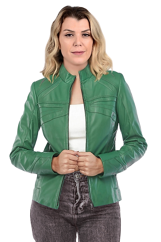 Azalea Hakiki Deri Kadın Yeşil Ceket