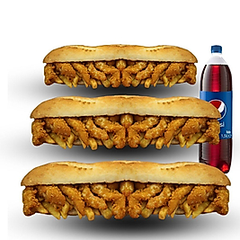 3'lü Tam Ekmek Arası Çıtır Tavuk & Patates + 1,5 Litre Kola İçecek Menü