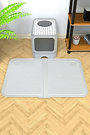 Silikon Kum Ve Mama Matı Havuzlu Yıkanabilir Kedi Tuvaleti Önü Kedi Kumu Paspası Büyük Boy 40x60