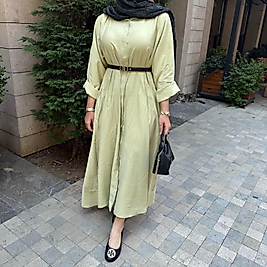 Tensel gömlek elbise (filiz yeşili)