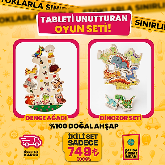 Montessori Ahşap Denge Ağacı & Ahşap Dinozorlar Seti