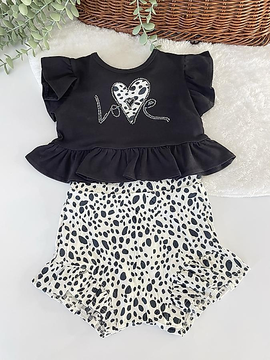 Love Yazılı Sırt Bağlama Detaylı Kız Bebek İkili Takım