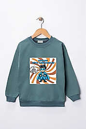 Erkek Çocuk "Ramazan Süper Kahramanları Sabırlı" Baskılı Pamuklu Sweat