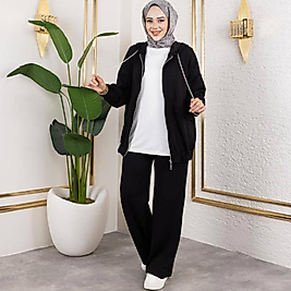 KAPŞONLU FERMUARLI SİYAH TAKIM