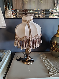 Klasik Abajur Bronz Ayak Vizon Başlık 51cm.