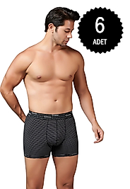 Gümüş 3114 Erkek Likralı Çizgili Boxer Siyah 6 lı Paket