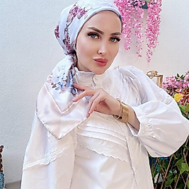 Vakko Çiçek Desen Twill Eşarp - Bej