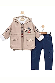 Erkek Çocuk 4’lü Takım 2-5 Yaş | Kapüşonlu Mont Gömlek Sweat Kargo Pantolon